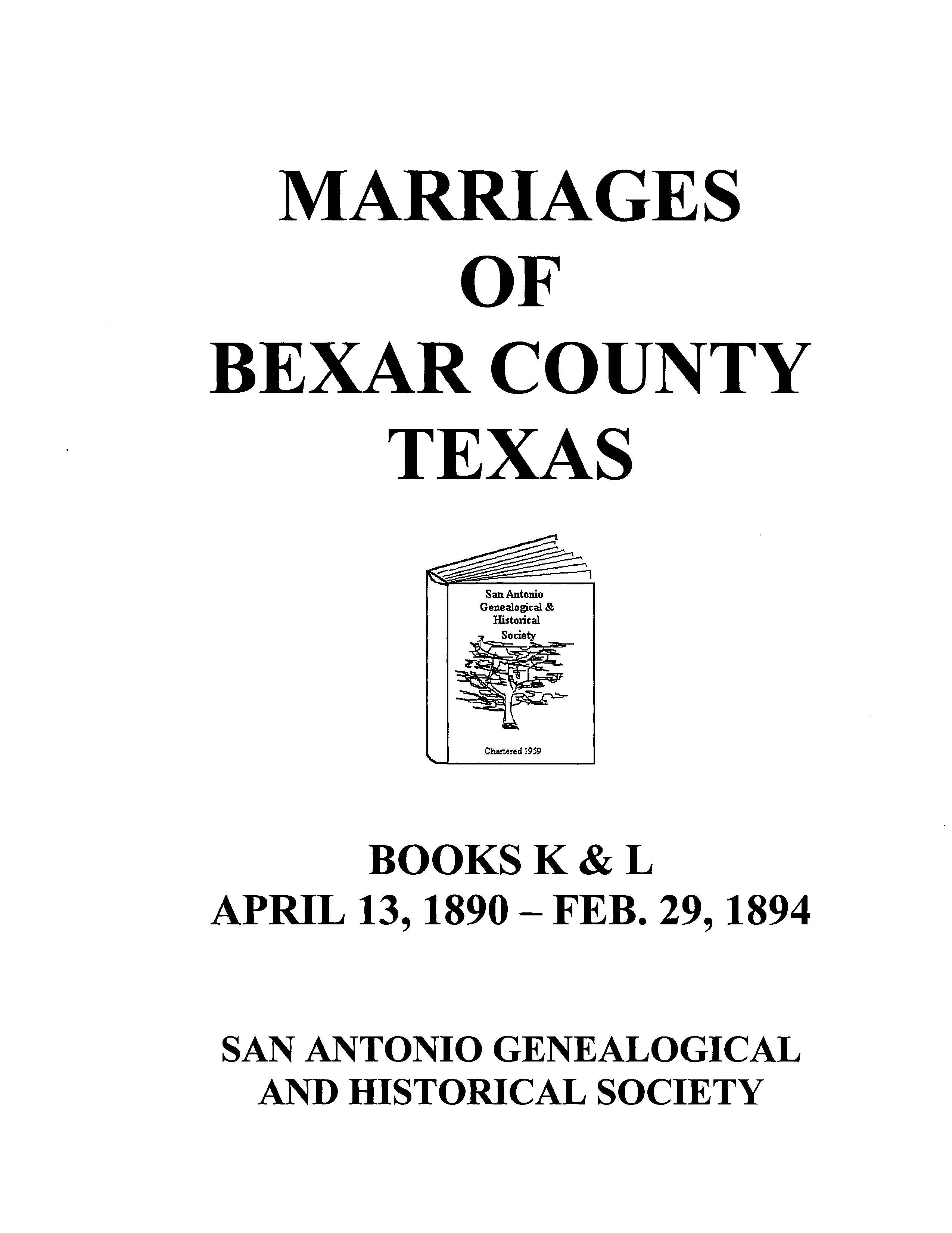 Marriages of Bexar County K and L cover
